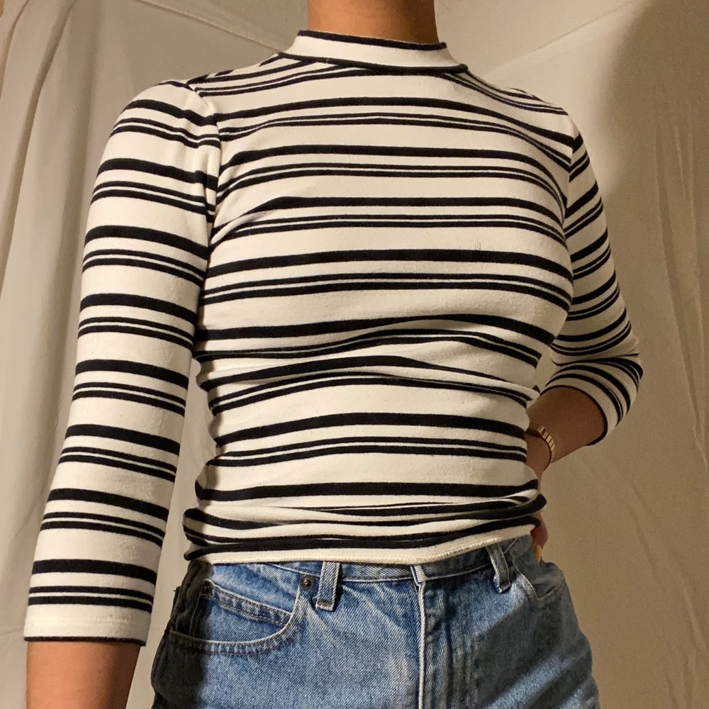 striped mockneck top